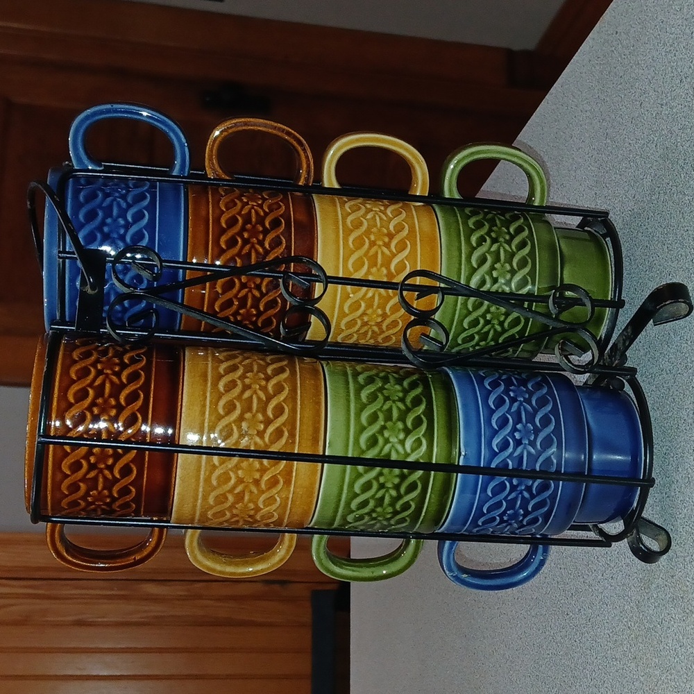 Vintage JAPAN stacking Mugs With Rack